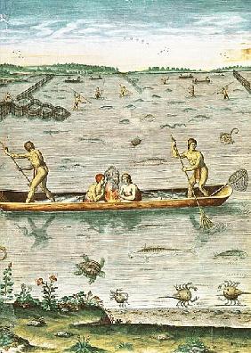 How the Indians Catch their Fish, from ''Admiranda Narratio...''; engraved by Theodore de Bry (1528-