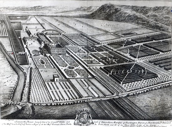 Chatsworth House; engraved by Johannes Kip from (after) Leonard Knyff