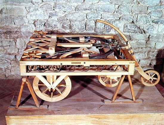Model of a car driven springs, made from one of Leonardo''s drawings from (after) Leonardo da Vinci