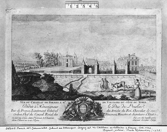 Voltaire''s house in Ferney, north side; engraved by Francois, Maria, Isidore Queverdo (1748-97) from (after) Louis Signy