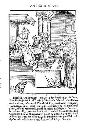 The Pope selling Indulgences from ''Passional Christi und Antichristi'' Philipp Melanchthon, publish