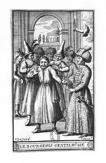Illustration from ''Le Bourgeois Gentilhomme'' Moliere (1622-73) ; engraved by Jean Sauve (fl.1660-9 from (after) Pierre Brissart