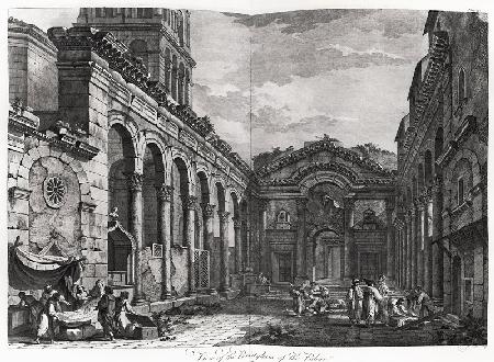 View of the peristyle of the palace of Diocletian (245-313), Roman Emperor 284-305, at Split on the 