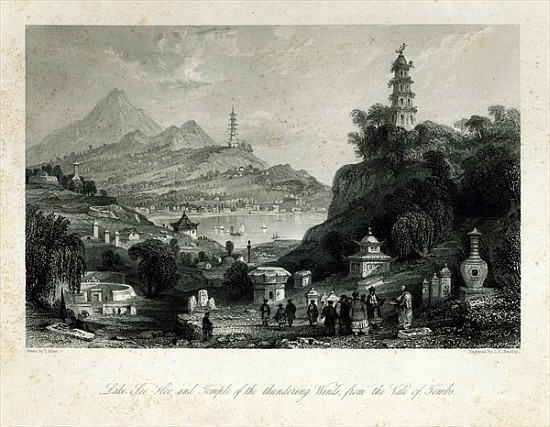 Lake See-Hoo and the Temple of the Thundering Winds, from the Vale of Tombs; engraved by J.C. Bentle from (after) Thomas Allom