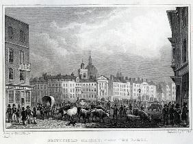 Smithfield Market from the Barrs; engraved by Thomas Barber, c.1830