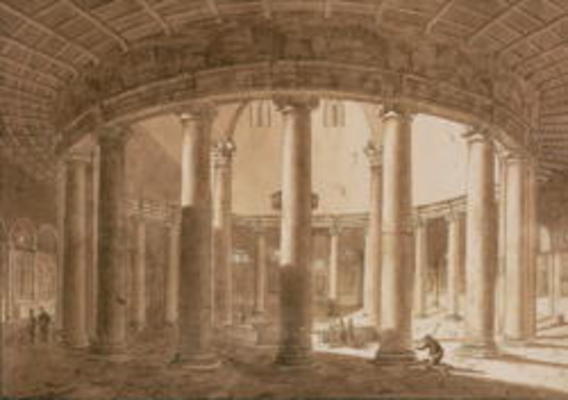 Interior of the Temple of Claudius in Rome, c.1800 (pen & sepia wash on paper) from Agostino Tofanelli