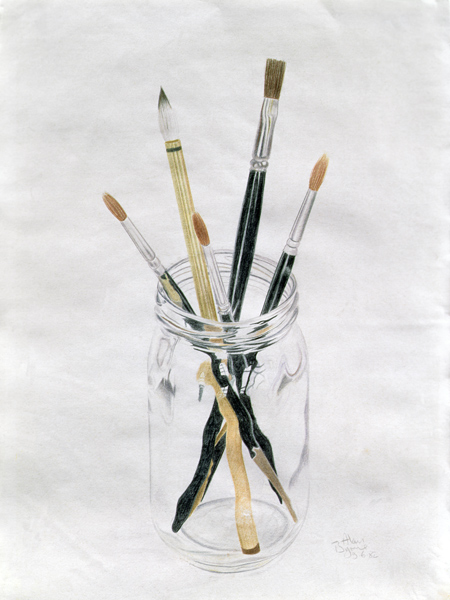 Brushes in a Jar, 1982 (coloured pencil on paper)  from Alan  Byrne
