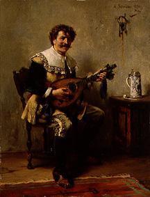 A happy lute player in clothes of the 17th Jh.s.