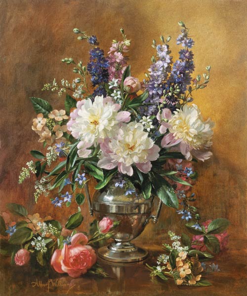 Still Life of Peonies and Delphiniums (oil on canvas)  from Albert  Williams
