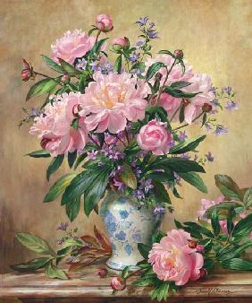 AB/302 Vase of Peonies and Canterbury Bells 