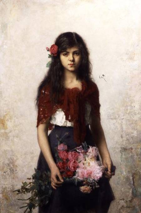 Young girl with blossoms from Alexei Alexevich Harlamoff