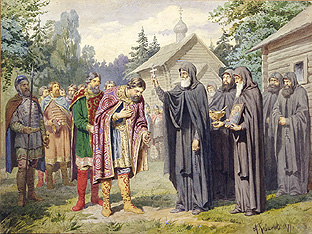 Fürst Dimitry bei Sergej von Radonesch vor der Schlacht gegen die Tataren from Alexej Danilovich Kivschenko