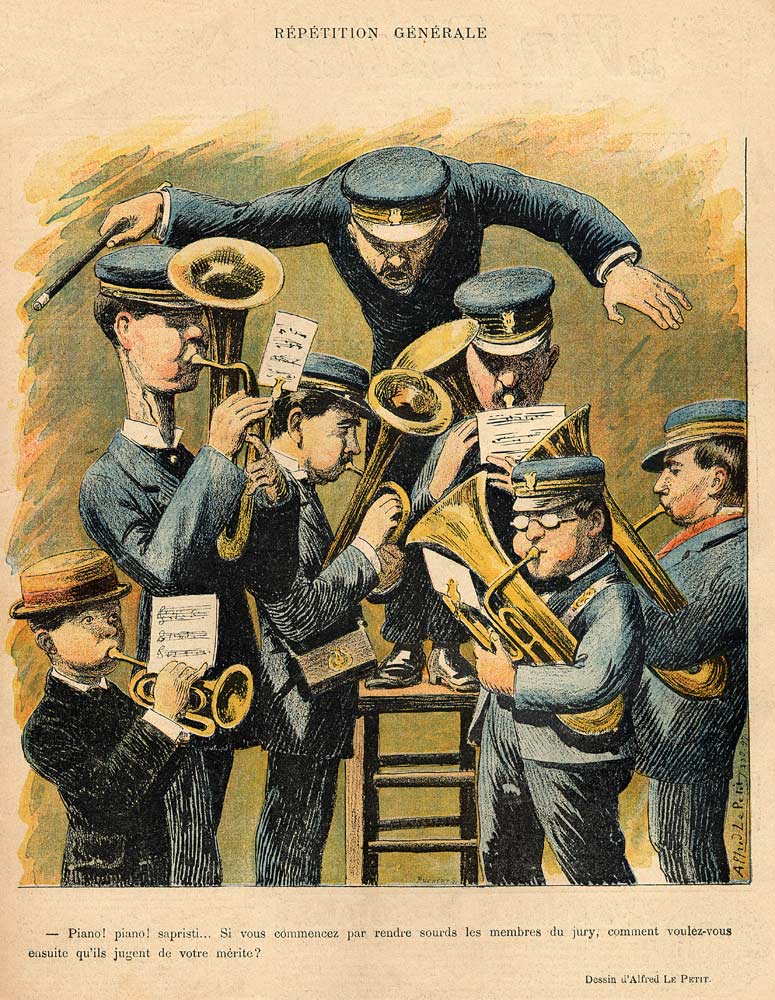 Band rehearsal, from the back cover of ''Le Rire'', 16th April 1898 from Alfred Le Petit
