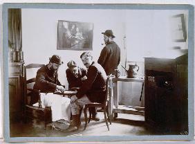 Playing Draughts at Le Relais, late 19th century (b/w photo) 