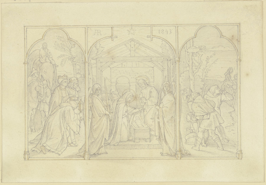 Die Geburt Christi mit einer Anbetung der Hirten sowie der Heiligen drei Könige from Alfred Rethel