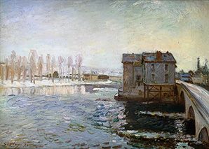 Water-mill at the bridge of Moret in winter from Alfred Sisley