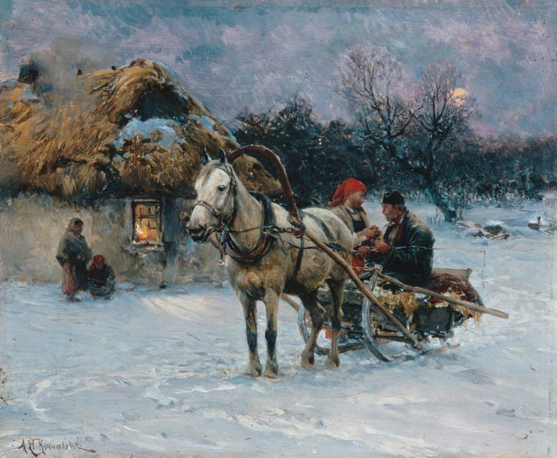 Polish winter landscape with sledges from Alfred von Wierusz-Kowalski