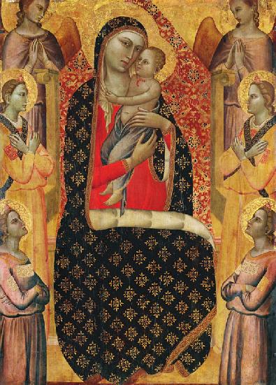 Madonna and child enthroned with six angels