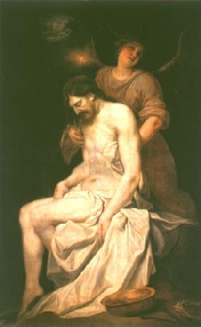 Dead Christ supported by an angel