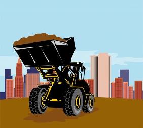 Loader with buildings in the background