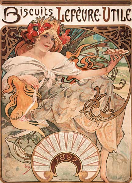 Biscuits Lefevre-Utile, 1896. (Plakat und Jahreskalender 1897).  from Alphonse Mucha