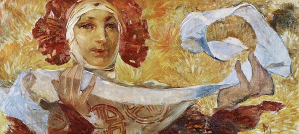 Woman with scarf.  from Alphonse Mucha