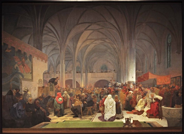 Master Jan Hus Preaching at the Bethlehem Chapel (The cycle The Slav Epic) from Alphonse Mucha