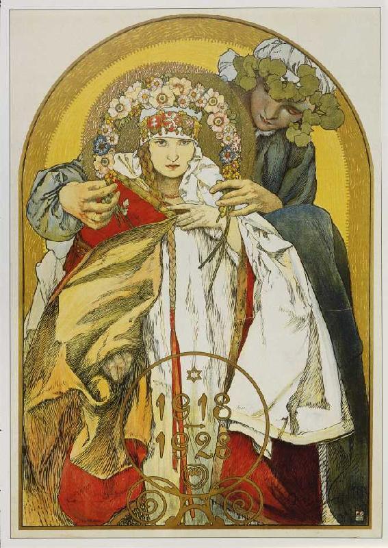 Poster to the tenth anniversary of the existence of the Tschechoslowakischen republic from Alphonse Mucha