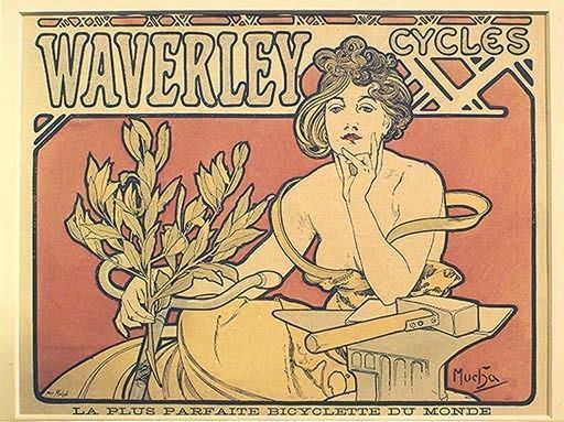 Verkehr / Fahrrad: - ''Waverley Cycles''. - (Werbung fuer Waverley Fahrraeder). Plakat, 1898,von Alf from Alphonse Mucha