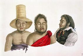 Portraits of chiefs of the Sandwich Islands, from 'Voyage autour du Monde (1817-20)', by Louis Claud