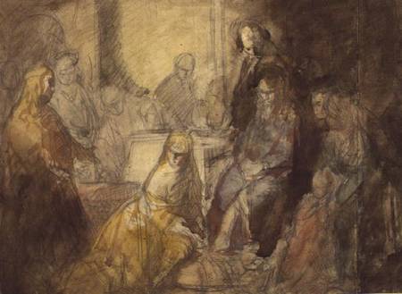 Mary Magdalene Annointing Christ's Feet (pencil & w/c) from Ambrose McEvoy