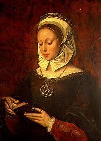 Young woman, reading in a prayer-book.