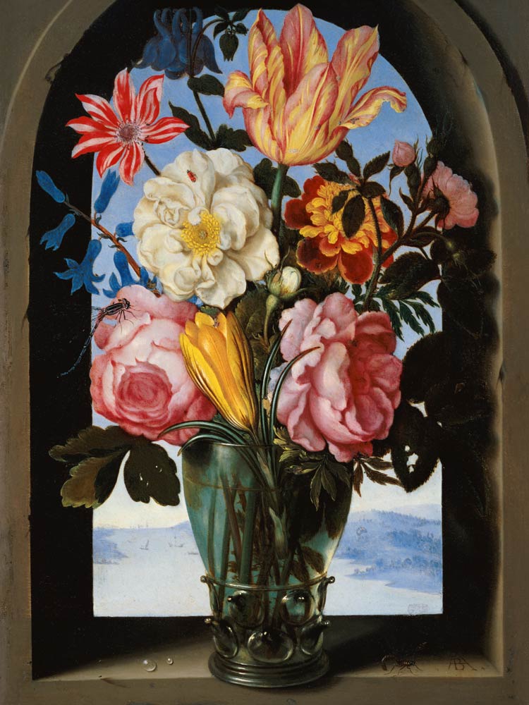 Still life of flowers in a drinking glass from Ambrosius Bosschaert