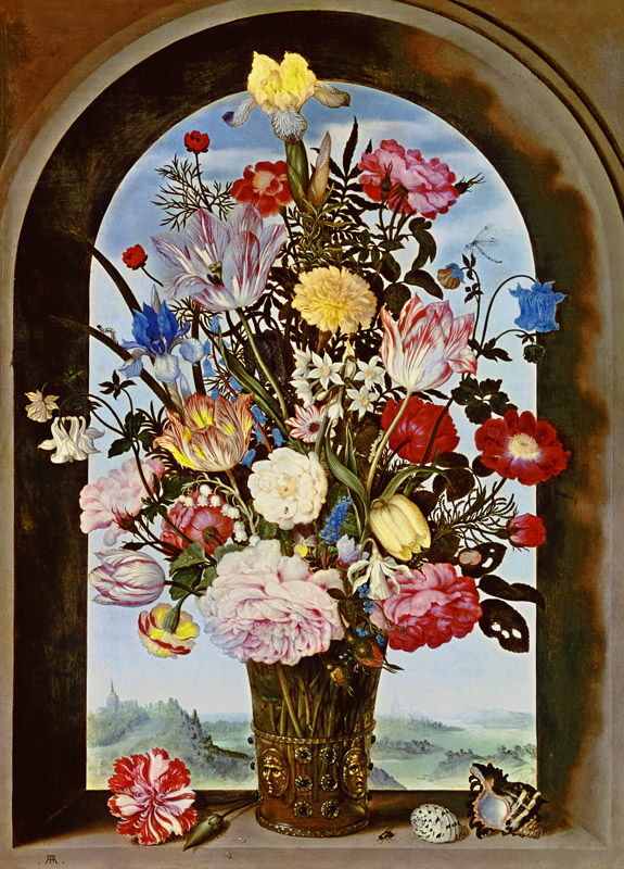 Bouquet of flowers in the window from Ambrosius Bosschaert