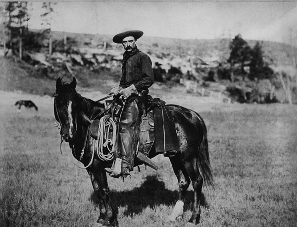 Cowboy riding a horse in Montana, USA, c. 1880 (b/w photo)  from American Photographer