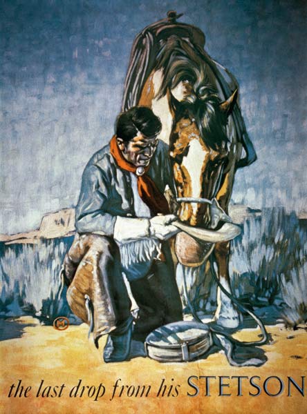 The Last Drop from his Stetson (colour litho) from American School