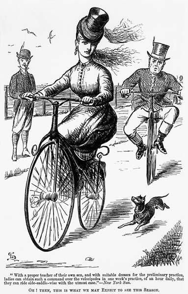 Cartoon of a Lady on a Velocipede