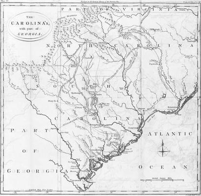 Map of the Carolinas with part of Georgia (engraving) from American School, (19th century)