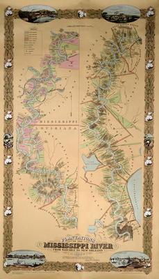 Map depicting plantations on the Mississippi River from Natchez to New Orleans, 1858 (colour litho)