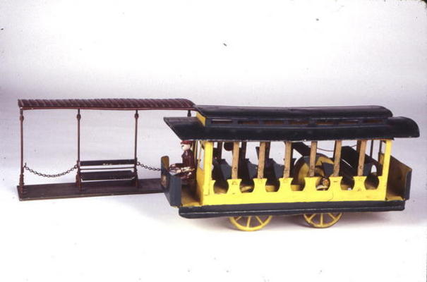 Toy Trolley and Shed, c.1900 (tin) from American School, (20th century)