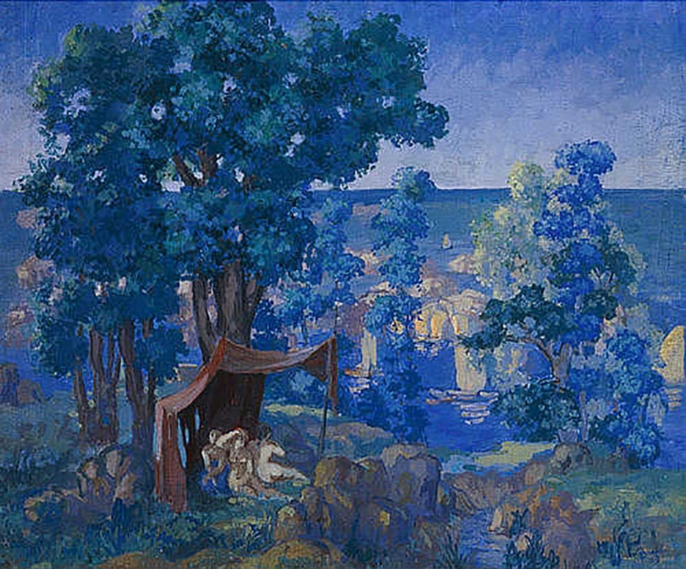 Bathers under a tent roof by the lake from Anatoli Afanasiewitsch Arapow