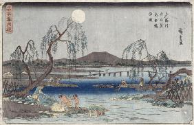 Catching Fish by Moonlight on the Tama River, from a series 'Snow, Moon and Flowers' ('Settsu Gekka'