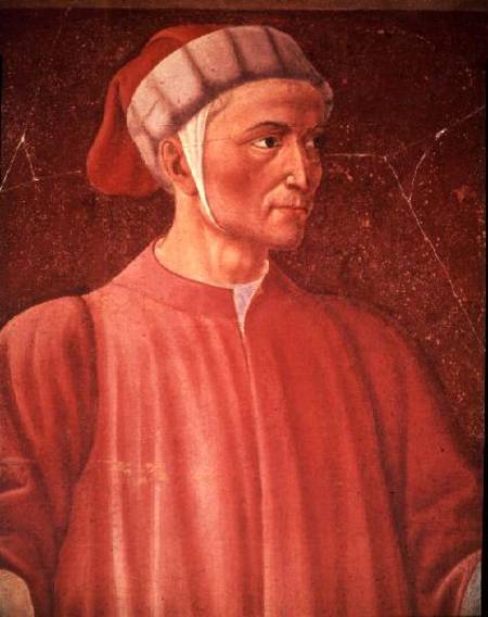 Dante Alighieri (1265-1321) detail of his bust, from the Villa Carducci series of famous men and wom from Andrea del Castagno