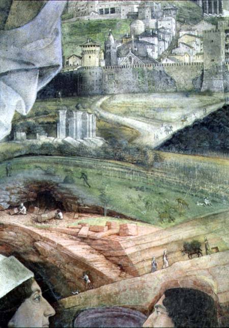 The Arrival of Cardinal Francesco Gonzaga; marble quarry workings and an idealised view of Rome, fro from Andrea Mantegna