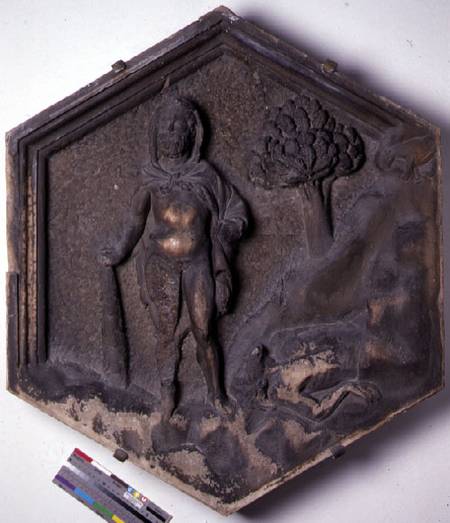 Cain and Abel, hexagonal decorative relief tile from a series illustrating episodes from Genesis pos from Andrea Pisano