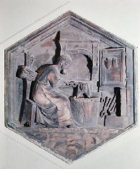 The Art of Forging, hexagonal decorative relief panels from a series depicting the practitioners of