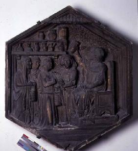 The Art of Medicine, hexagonal decorative relief tile from a series depicting the practitioners of t