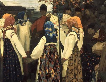 A lad has wormed his way into the girl's round dance from Andrei Petrovich Ryabushkin