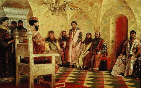 Tsar Mikhail Fyodorovich (1596-1645) with Boyars Sitting in His Room from Andrei Petrovich Ryabushkin