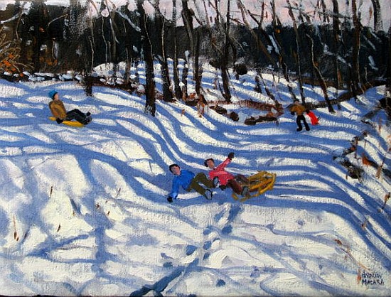 Two boys falling off a sledge, Morzine (oil on canvas)  from Andrew  Macara